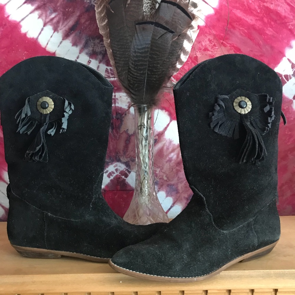 Vintage Western Black Fringe Boots 8